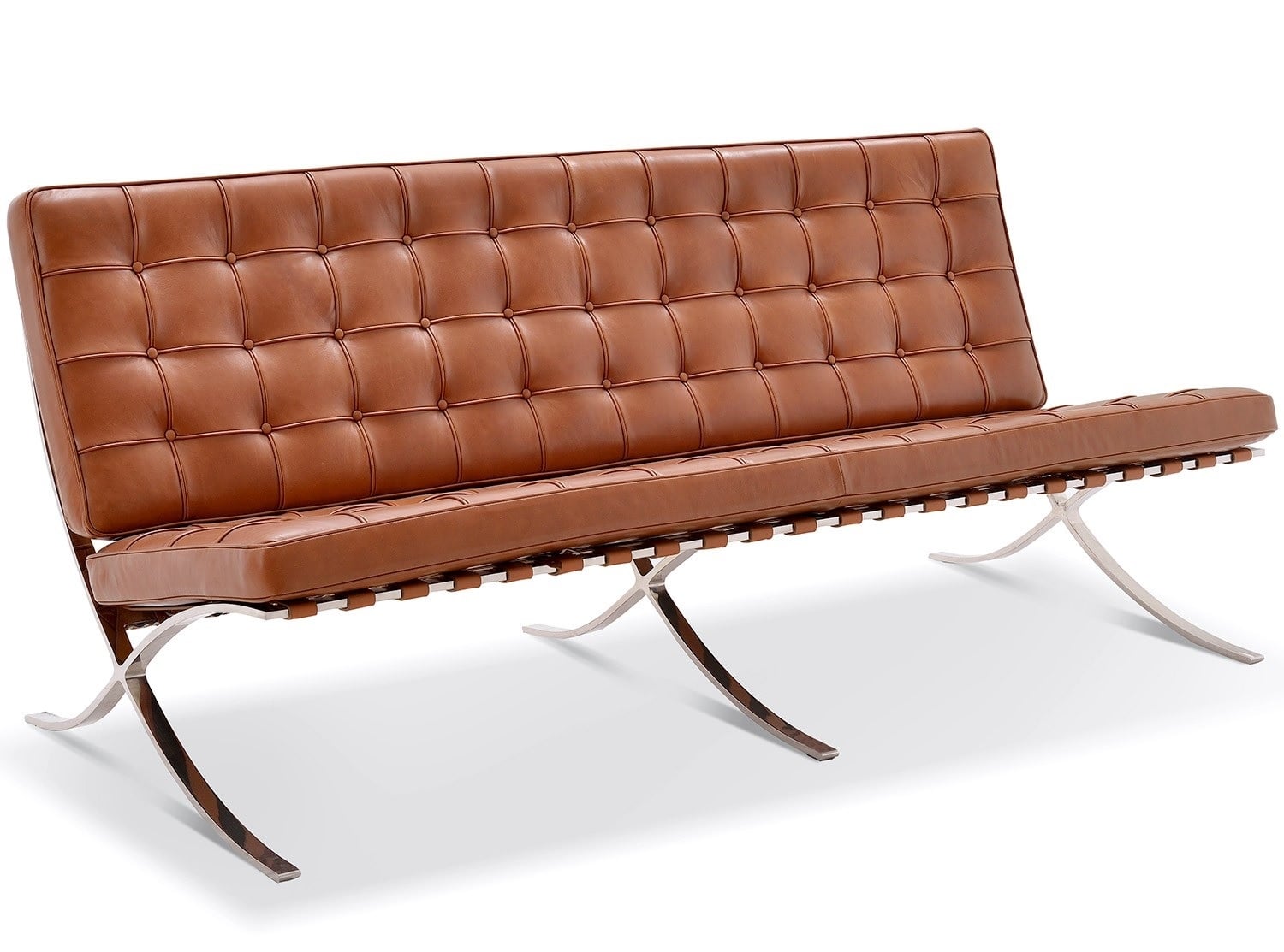 Ludwig Mies vd Rohe style, 3 seater sofa Barcelona Pavillion 3 seat sofa cognac