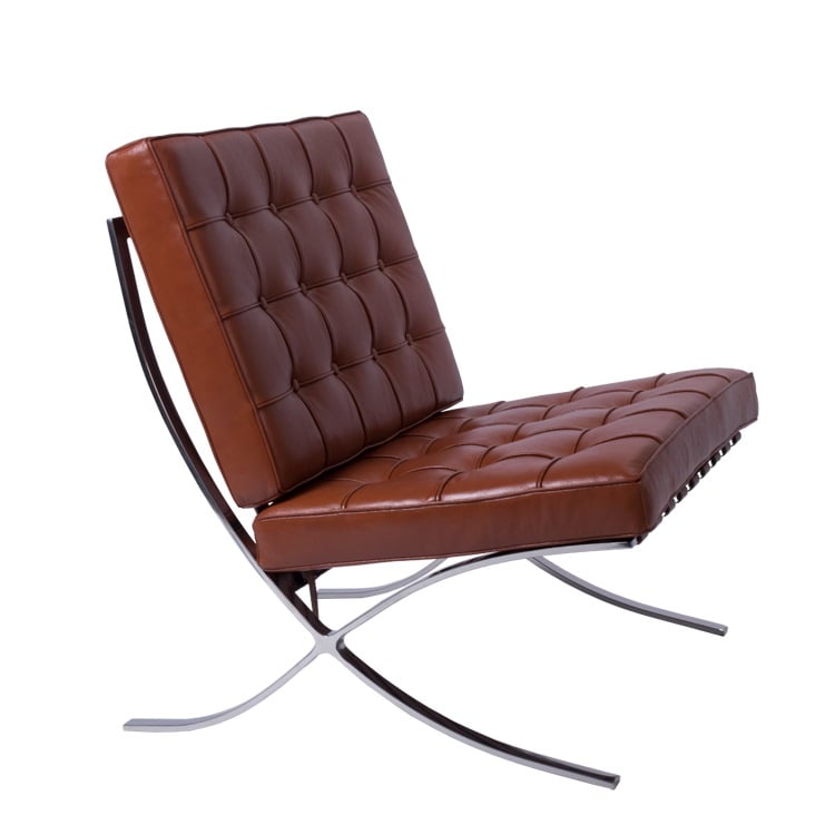 Ludwig Mies vd Rohe style, Lounge chair Barcelona Pavillion cognac