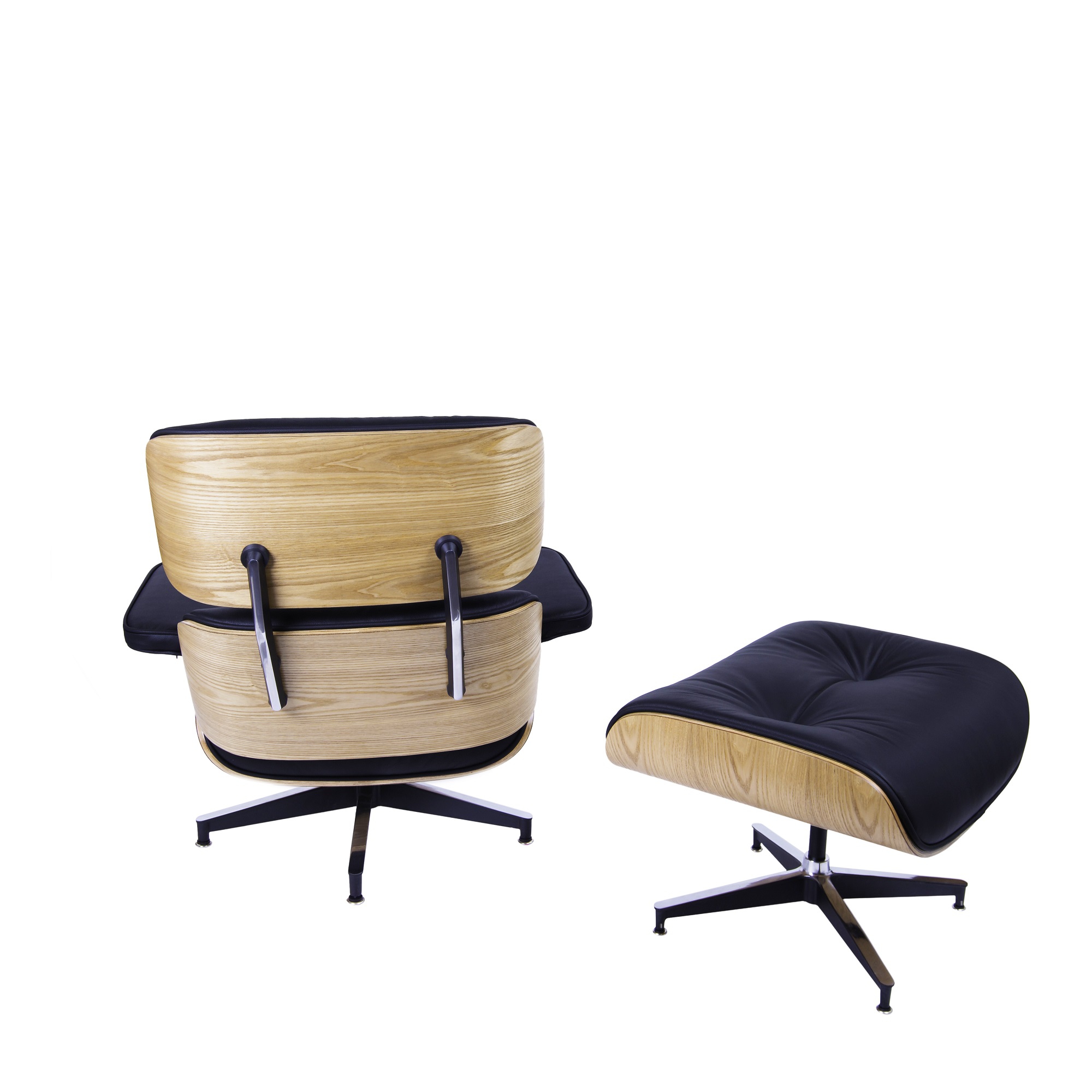 Charles Eames style, Lounge chair with Hocker EA670 black ash wood Black base