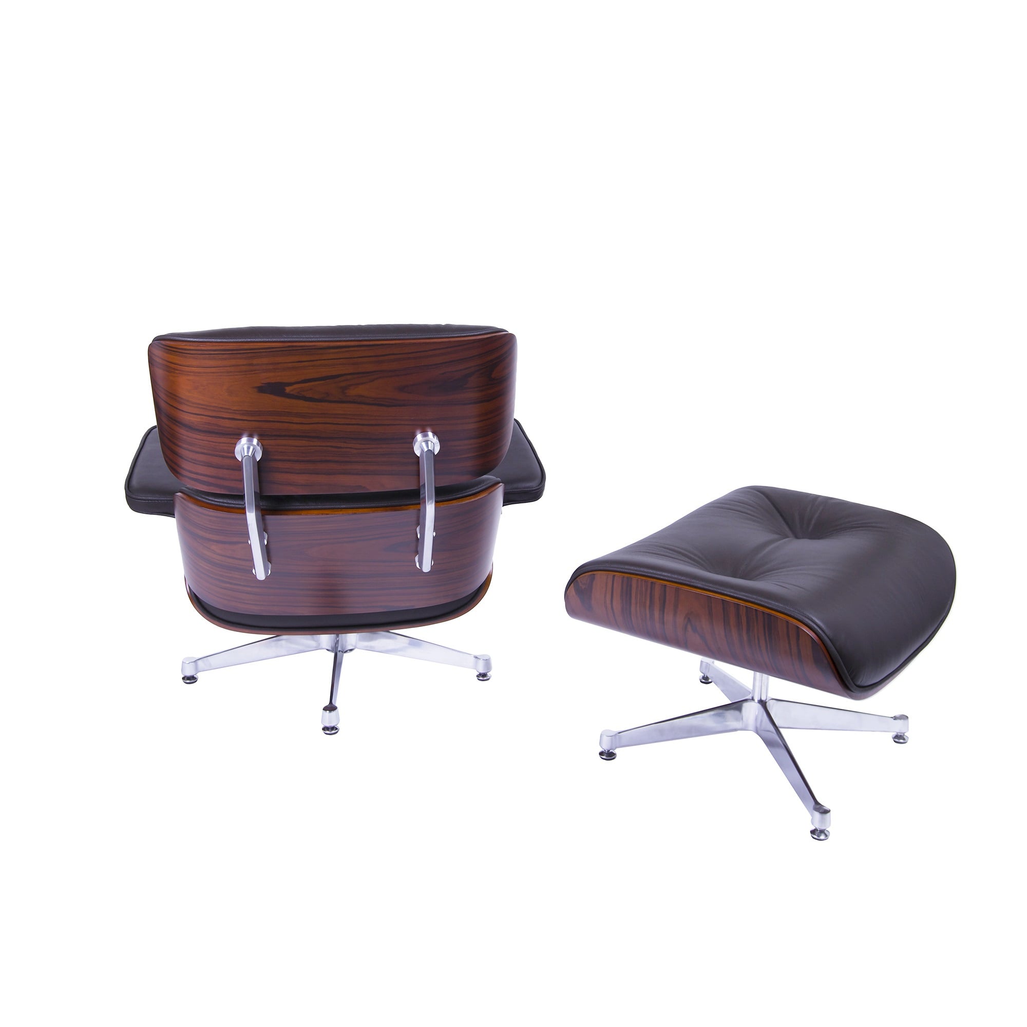 Charles Eames style, Lounge chair with Hocker EA670 XL brown Rosewood Polished base