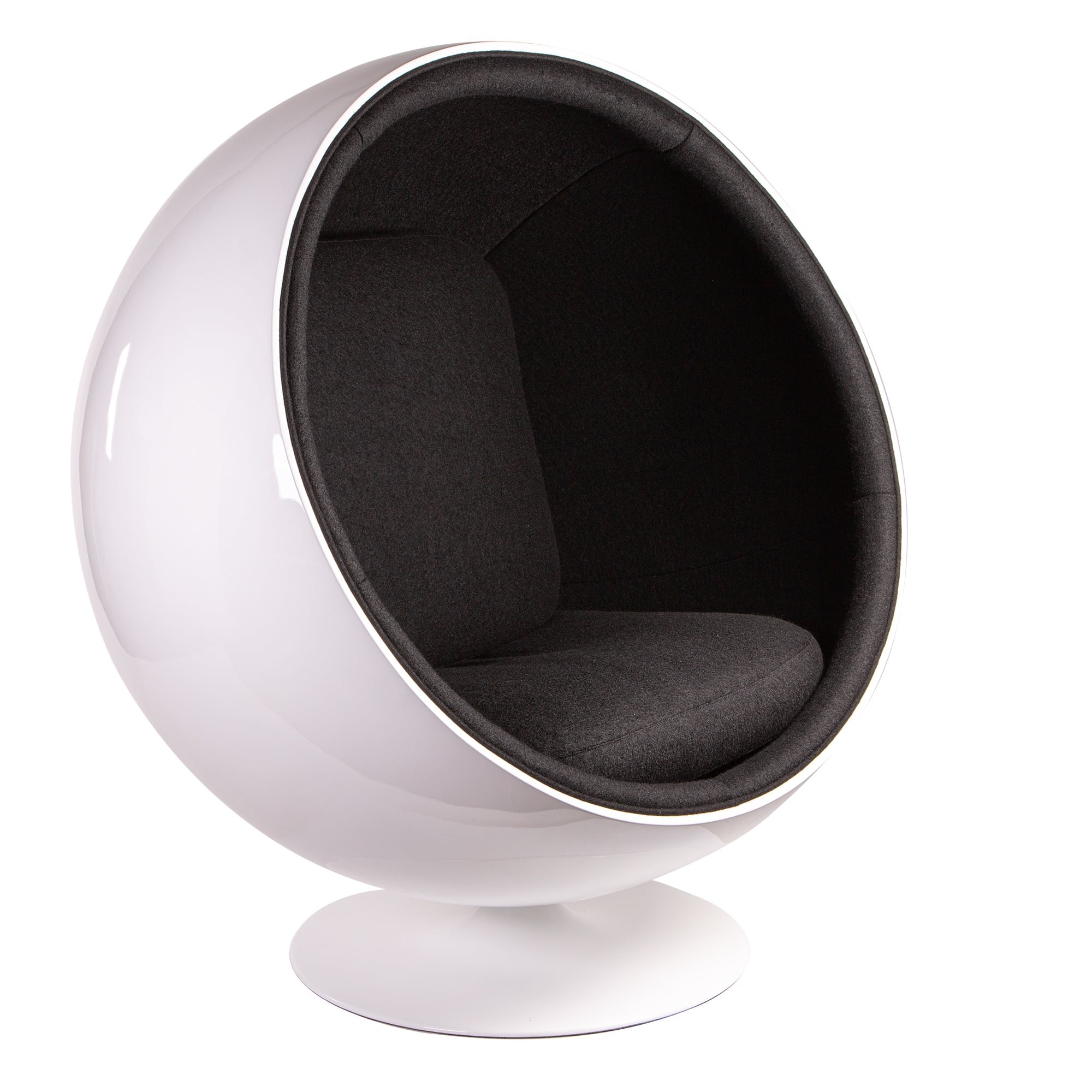 Eero Aarnio style, Lounge chair Ball Chair Fibreglass white Wool black