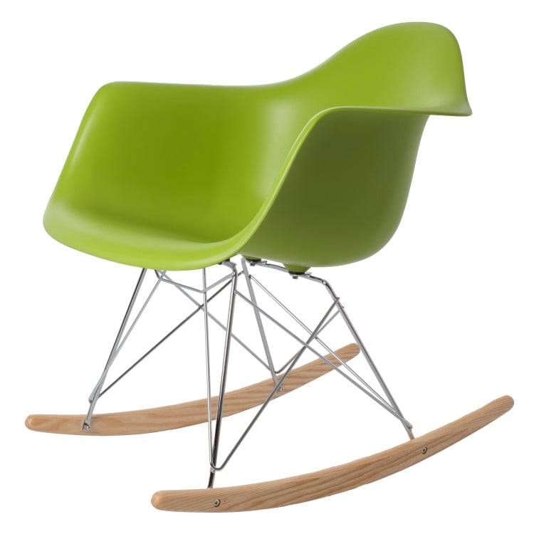 Charles Eames style, Rocking chair RAR Chrome frame PP green
