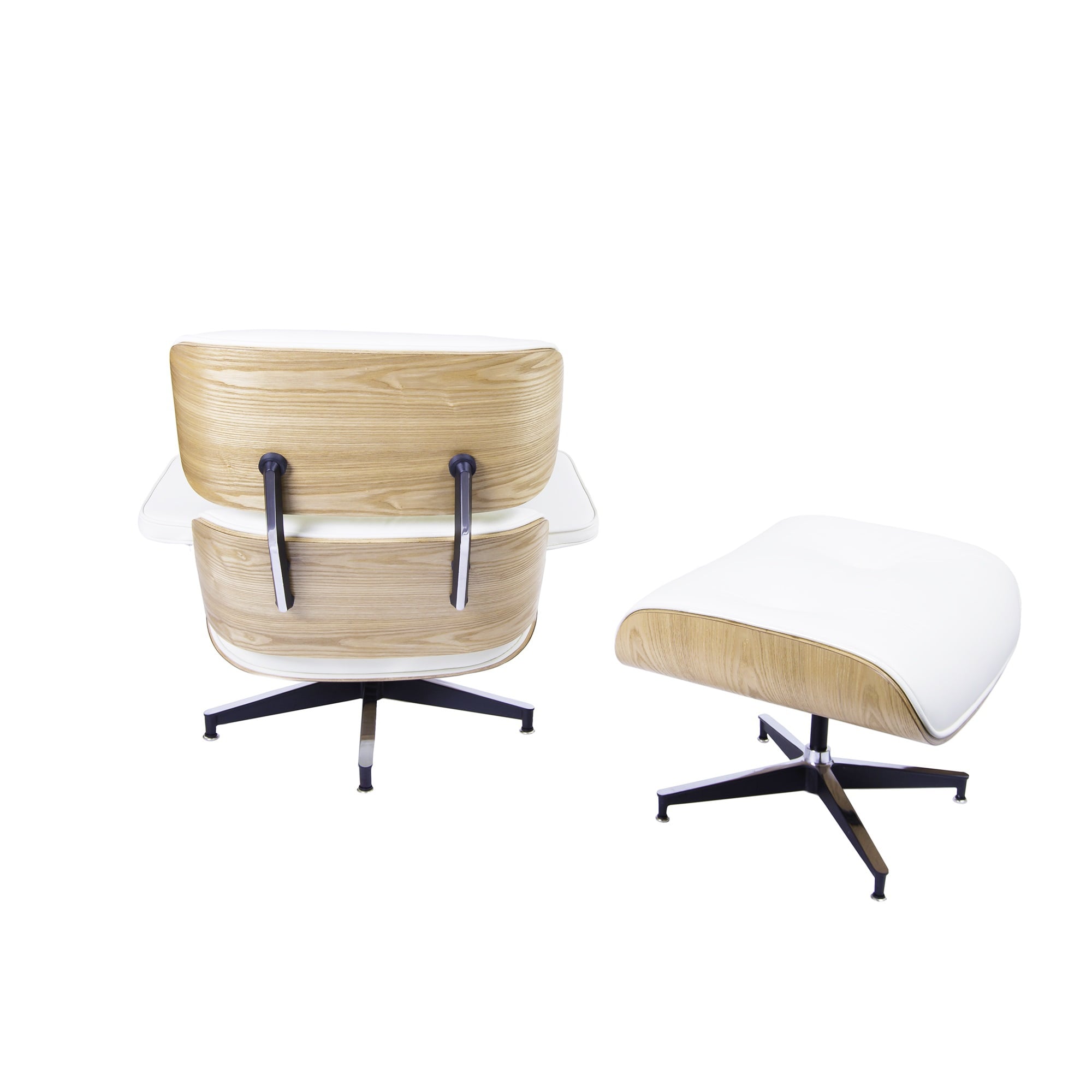 Charles Eames style, Lounge chair with Hocker EA670 XL cream ash wood Black base