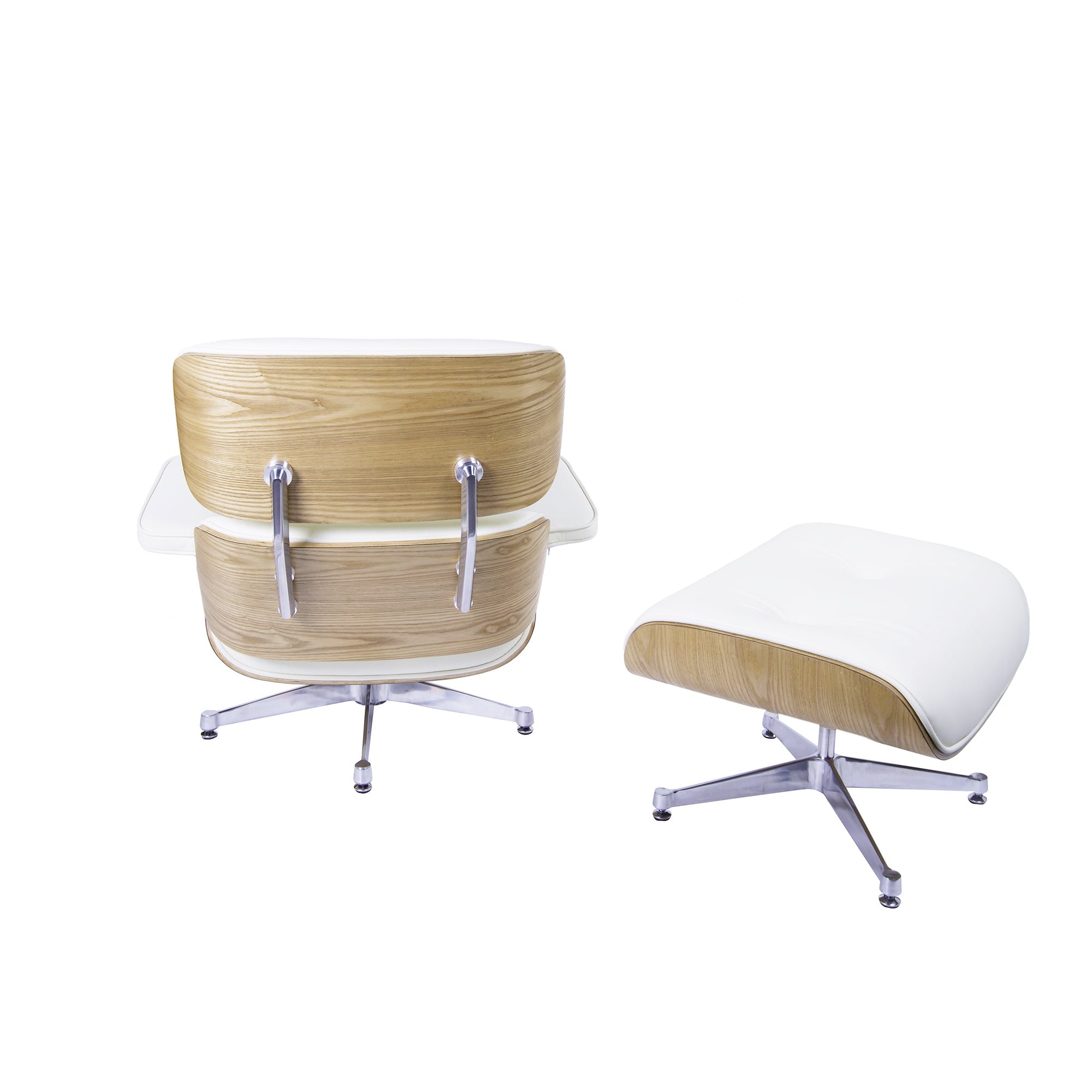 Charles Eames style, Lounge chair with Hocker EA670 XL cream ash wood Polished base