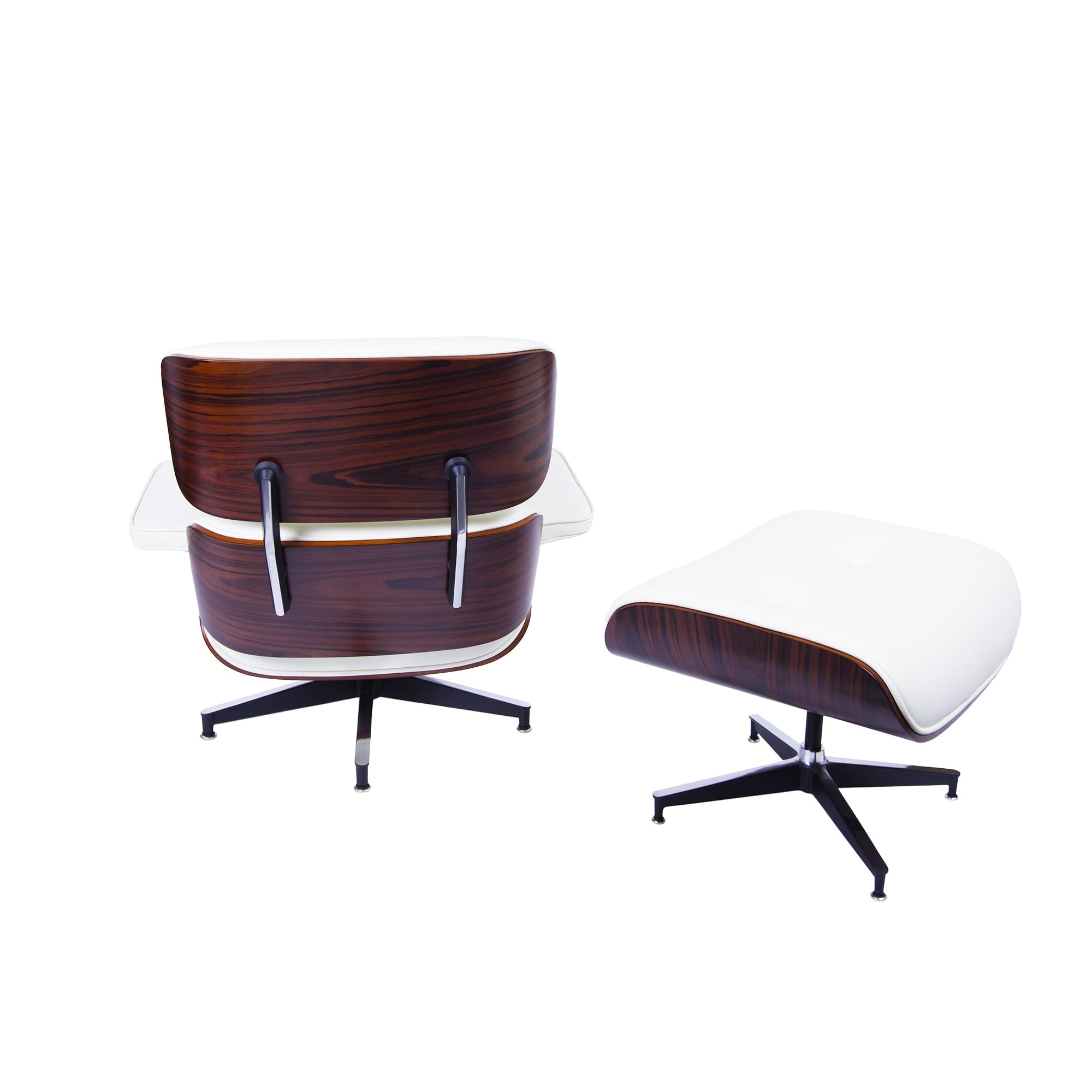 Charles Eames style, Lounge chair with Hocker EA670 XL cream Rosewood Black base