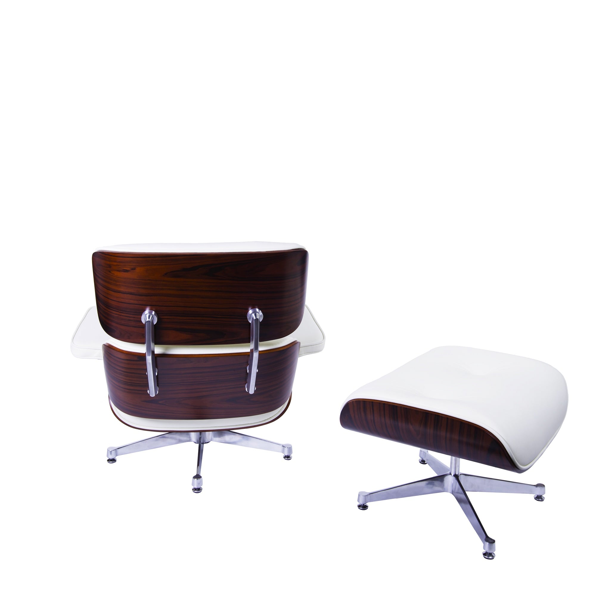 Charles Eames style, Lounge chair with Hocker EA670 cream Rosewood Polished base