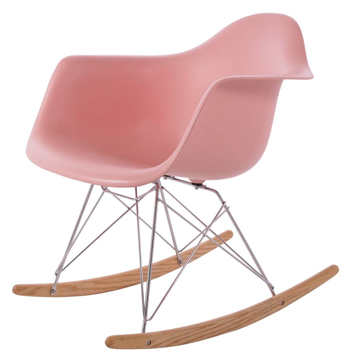 Charles Eames style, Rocking chair RAR Chrome frame PP baby pink