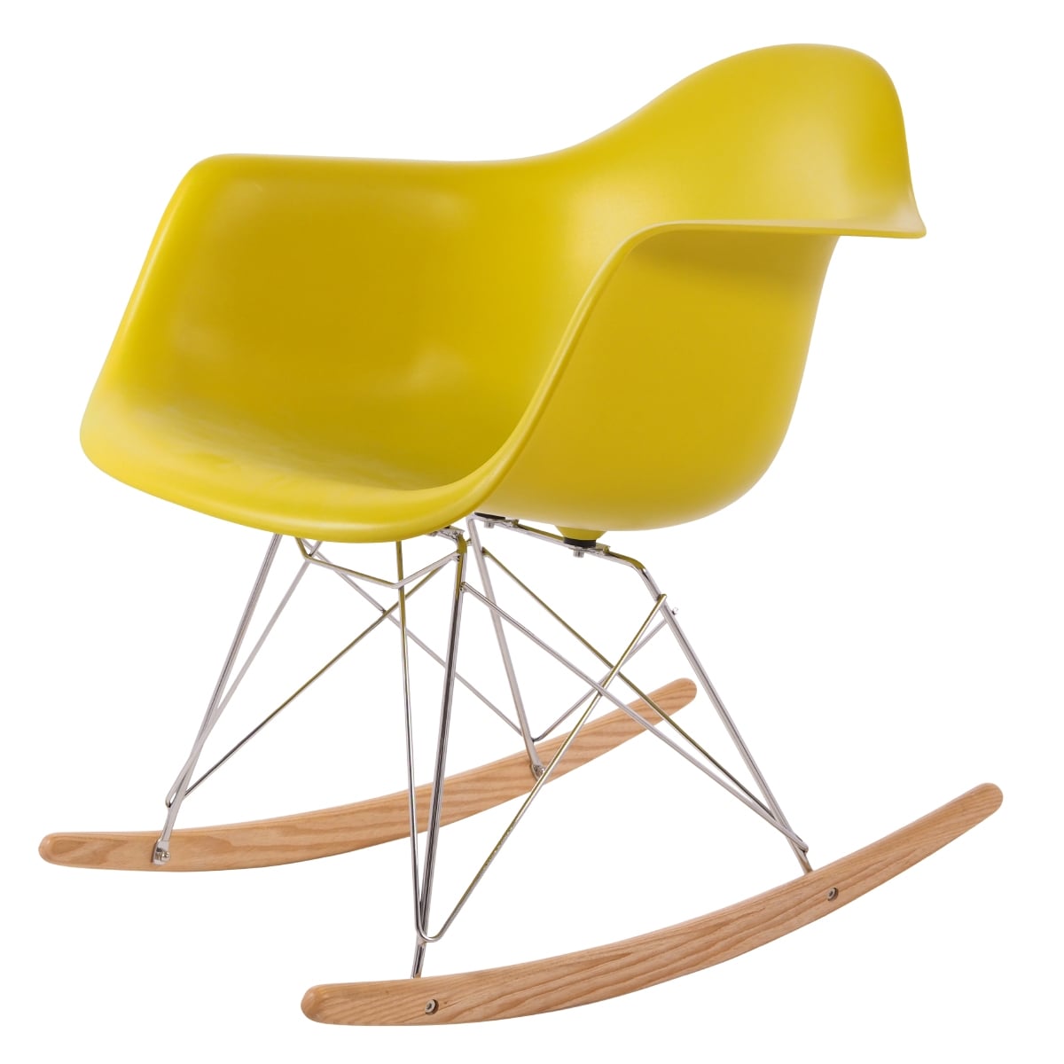 Charles Eames style, Rocking chair RAR Chrome frame PP mustard