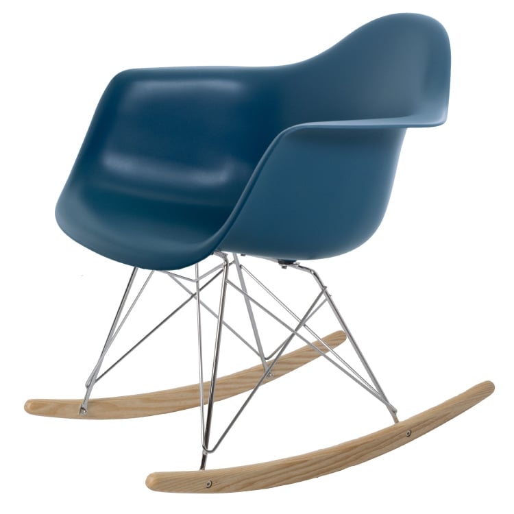 Charles Eames style, Rocking chair RAR Chrome frame PP oceanblue