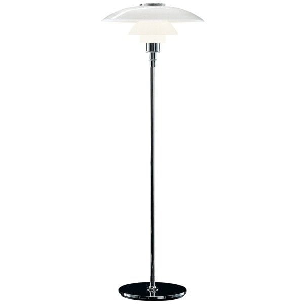 Poul Henningsen style, Floor light DPH 3/2 large Chrome, glass white