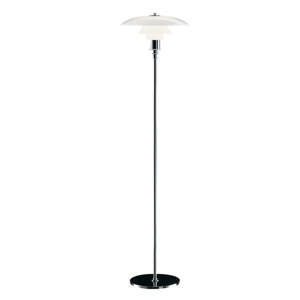 Poul Henningsen style, Floor light DPH 3/2 small Chrome, glass white
