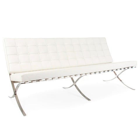 Ludwig Mies vd Rohe style, 3 seater sofa Barcelona Pavillion 3 seat sofa white