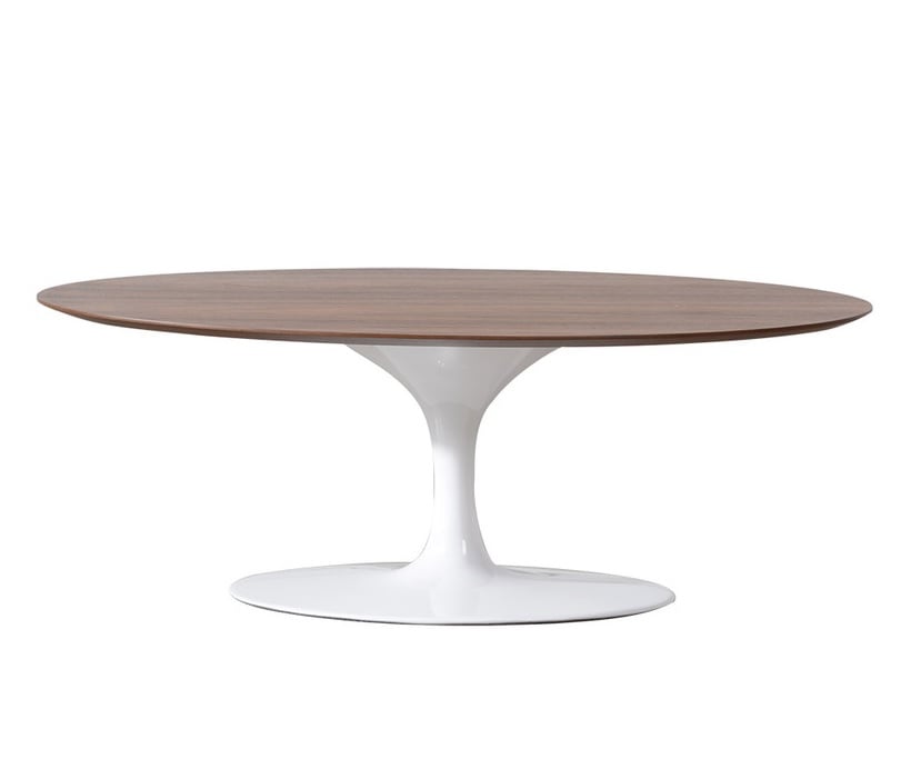Eero Saarinen style, Coffee table Tulip Table Oval Top walnut Base white
