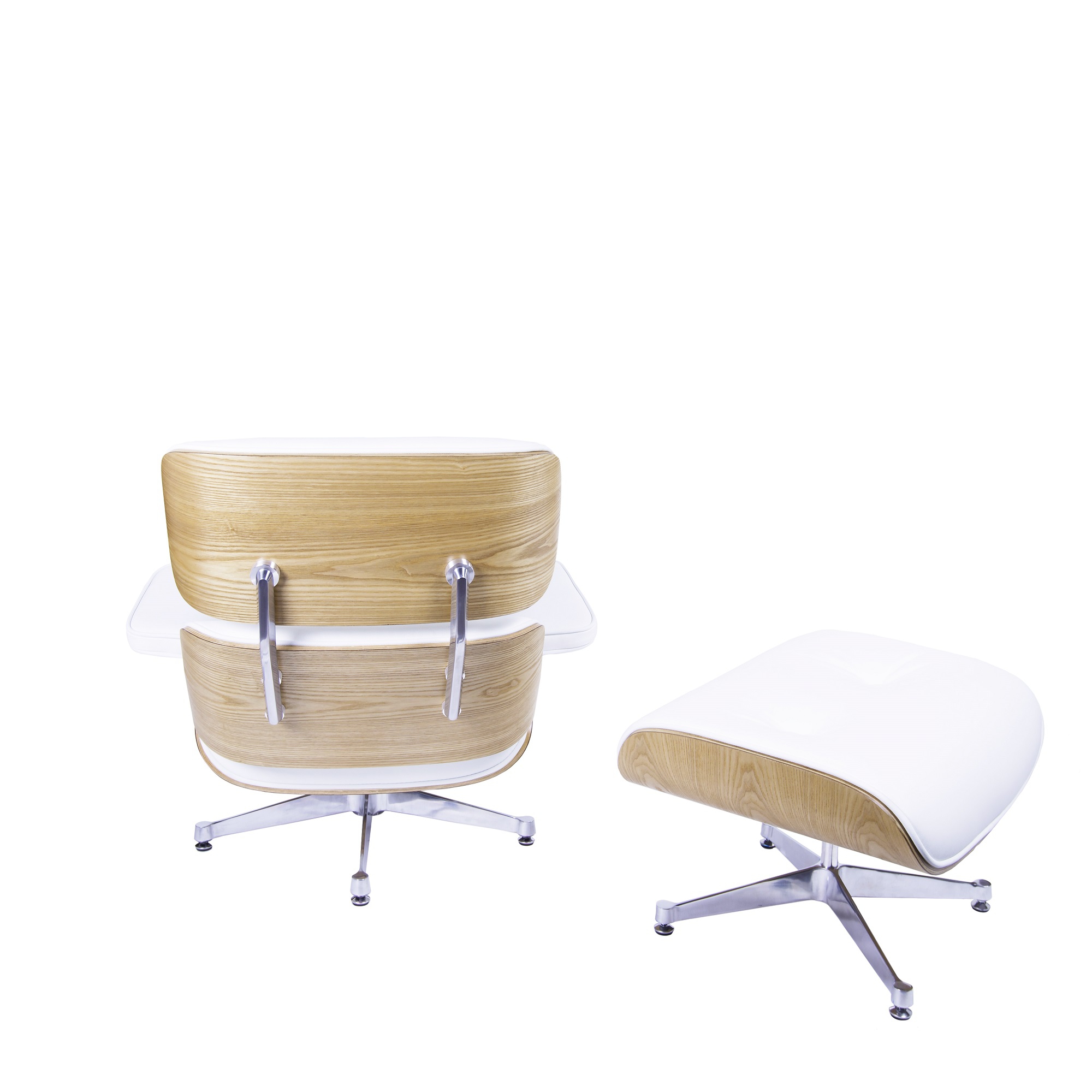 Charles Eames style, Lounge chair with Hocker EA670 white ash wood Polished base