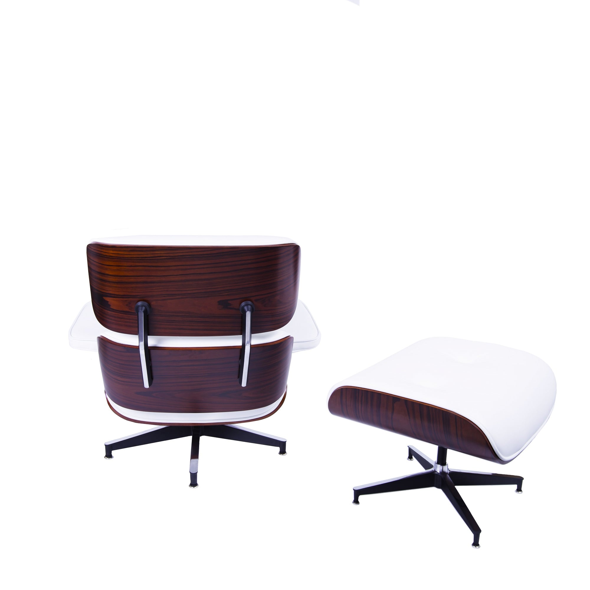 Charles Eames style, Lounge chair with Hocker EA670 XL white Rosewood Black base