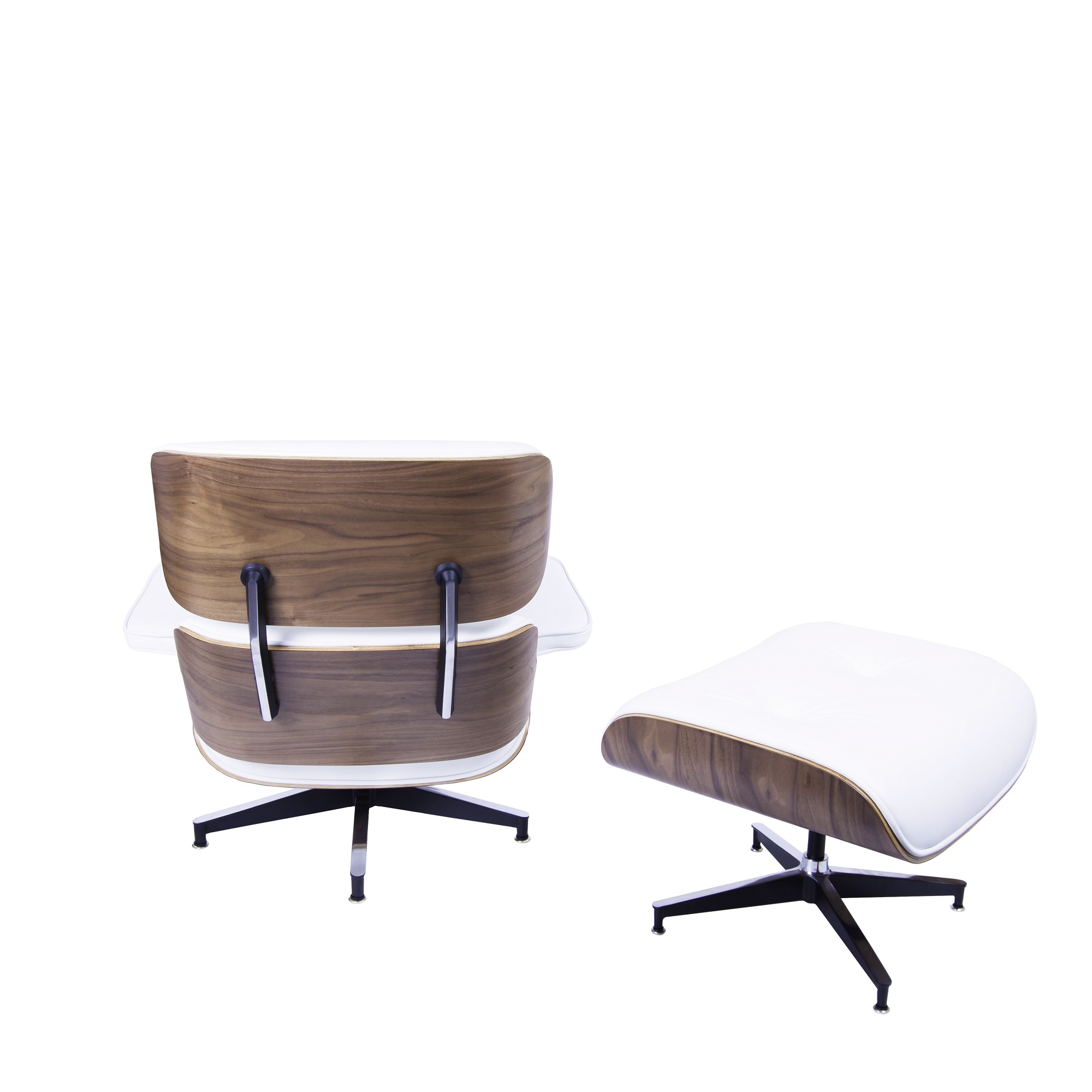 Charles Eames style, Lounge chair with Hocker EA670 white Walnut Black base
